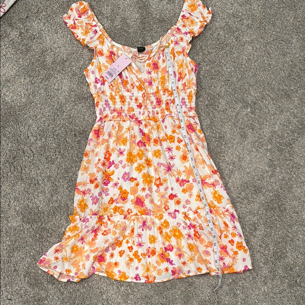 Wild Fable Pink and Orange Ruffled Sundress with Puff Sleeves